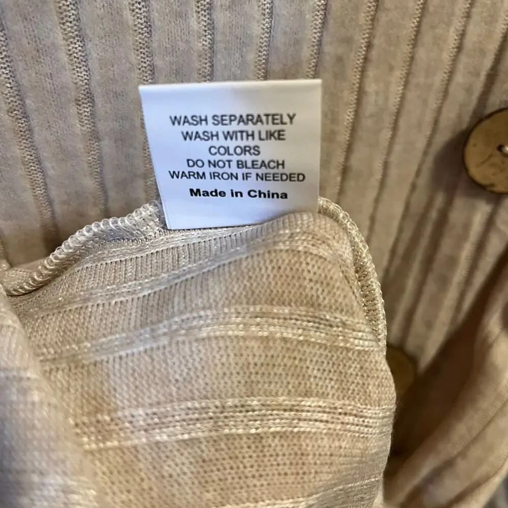 Ribbed Knit Sweater Tan Medium